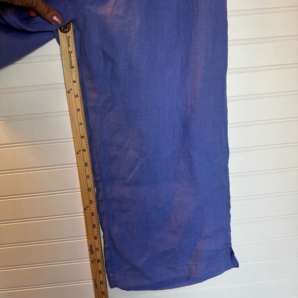 FLAX Linen Wide Leg Cropped Pants Blue Purple Elastic Waist Women's Size S - Picture 9 of 9